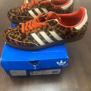 Adidas Leopard Pattern Sneakers with Red and White Accents